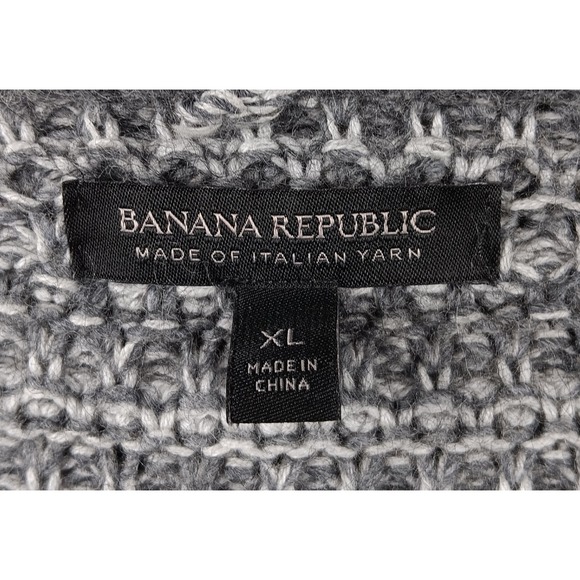 Banana Republic Gray Knit Wool Blend Cardigan Sweater Shawl Collar Fringe XL - Picture 4 of 7